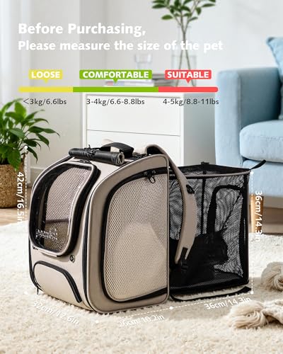 Cat Backpack Carrier (Khaki(Expandable) / 12.6"L x 10.2"W x 16.5"H)