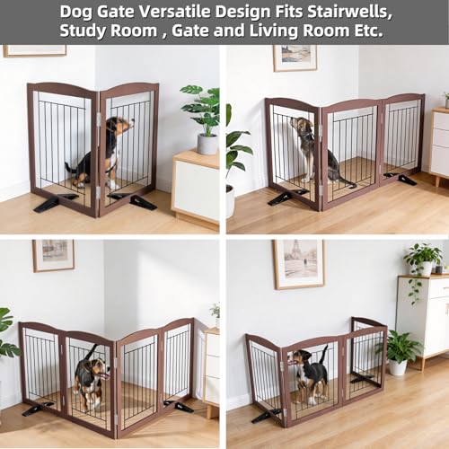 Freestanding Dog Fence Indoor (Brown / 【2 Panels】40''w x 24''h)