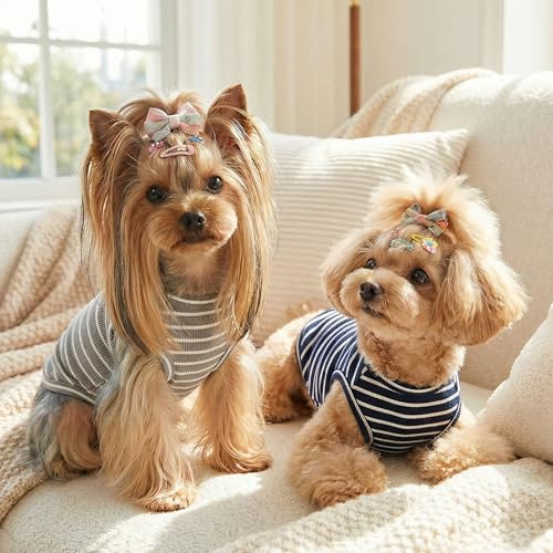 2Pack Dog Shirt Cotton Striped T (Navy Blue + Steel Blue / L(Back: 15.7", Chest: 20.5", 13.2-19.8lbs))