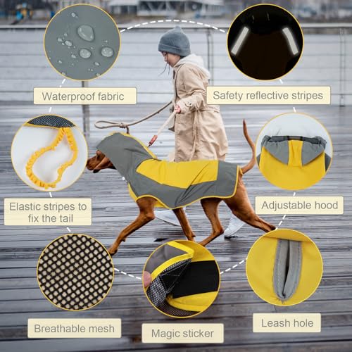 Dog Raincoat Waterproof & Windproof Dog Rain Jacket with Reflective Strips for Rainy Walks (3X-Large / Yellow)