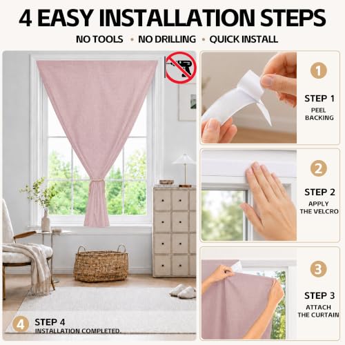 Adhesive Blackout Curtains (Light Pink / 35"W x 72"H)