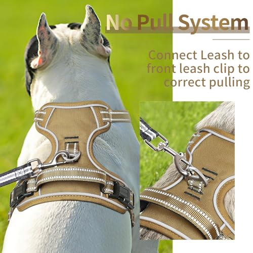 Dog Harness Dog Harness for Small Medium Large Dogs No Pull Adjustable Padded Reflective Harness with Handle for Walking Training (L / Brown)