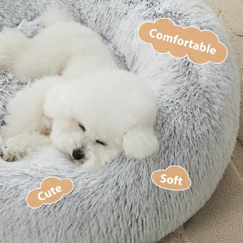 Large Round Calming Dog Bed Cat Bed for Comfy Sleep (45"L x 45"W x10"Th / light grey)
