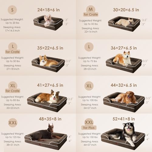 Orthopedic Dog Beds Large Sized Dog (Brown / 35.0"l X 22.0"w X 6.5"th)