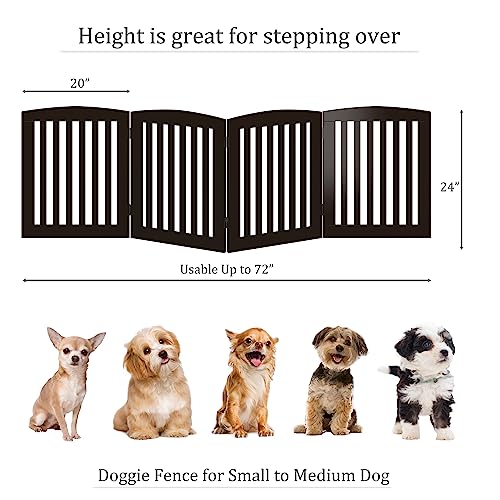 Wooden Freestanding Foldable Pet Gate for Dogs (Espresso / 24" Height-4 Panel)