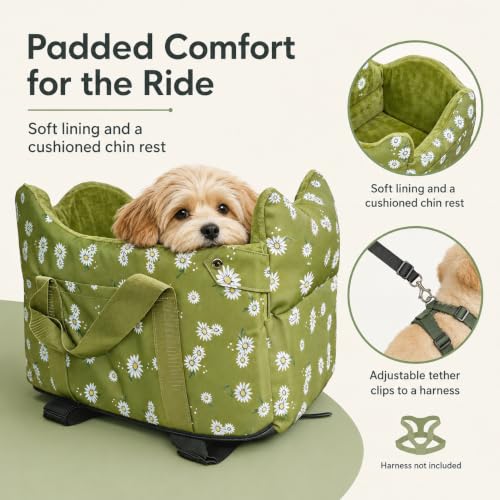 Center Console Dog Car Seat Safe Travel for Small Dogs Under 15 lbs (Light Green)