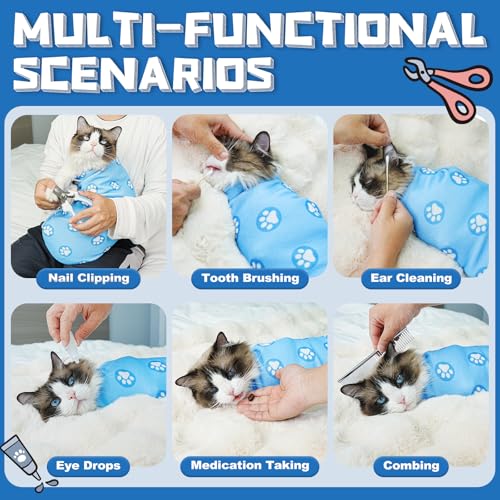 Cat Grooming Wrap for Nail Trimming (L-27.6in ( Weight:＜ 17lbs ) / BluePaw)