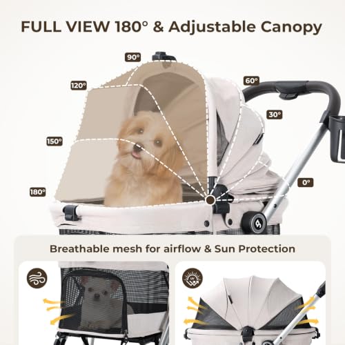 Beberoad Dog Stroller T4 PRO for Small Medium Dogs 4 Wheels (Beige & Net Wall)