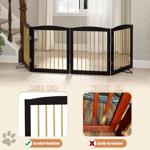 Freestanding Pet Gate for Dogs (24" Height-4 Panel / Black & Gold)