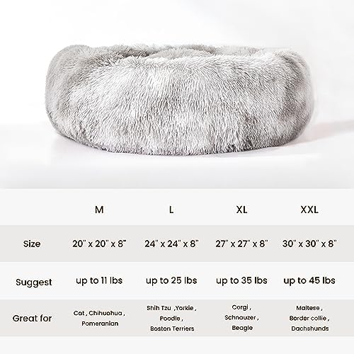 Western Home Calming Donut Cat Bed Small Dog Bed Washable (White Grey / 20.0"l x 20.0"w x 6.0"th)