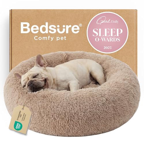 Calming Dog Bed Medium Size Dog Donut Washable Pet Bed (30"L x 30"W x 8"Th / Camel)
