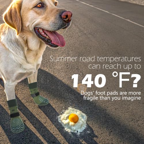 Anti Slip Dog Socks to Prevent Licking Paws for Hot Pavement (Olive Green / Large)