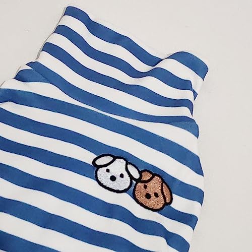 Turtleneck Dog Shirt Cute Doggie Embroidery Super Soft Dog Sweatshirt Stretchy Striped Puppy Pullover for Cats Small Medium Large Dogs (Blue Striped / X-Small)