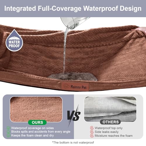 Waterproof Dog Bed for Small Dogs (Fluffy Style-Brown / XL(41"x27"x3"))