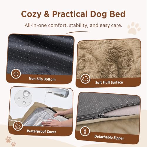 Waterproof Orthopedic Dog Beds for Large Sized Dog (35.0"L x 22.0"W x 7.0"Th / Light Brown)