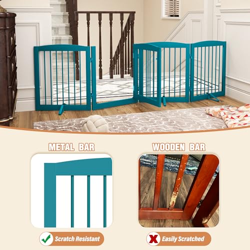 Freestanding Dog Gate with Door (4 Panel 24" / Blue)