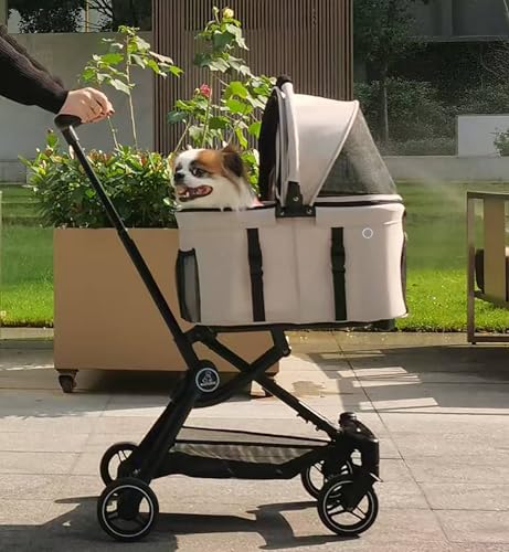 2026 Upgraded Version 3 in 1 Dog Cat Stroller with Detachable Carrier Lightweight Folding Portable All Terrain Pet Travel System Puppy Kitty Doggie Bunny Stroller for 30lbs (Light Khaki)