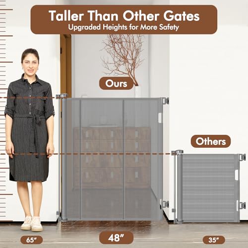Reinforced 48" Extra Tall X 100" Extra Large Baby Gates for Wide Openings Long Dog Gate for Doorway Mesh Gates for Pets Retractable Dog Gate Indoor (Gray / Reinforced 48" Tall x 100" Wide)