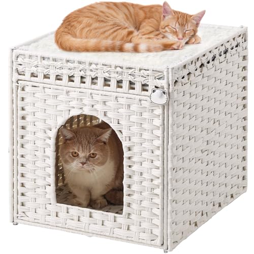 Cat Houses for Indoor Cats Extra Large Double Cat Cave (White / Rectangle-XL)