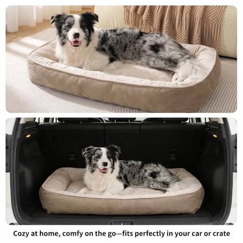 FAIRYPET Deluxe Plush Dog Beds for Medium to Large Dogs (Light brown)