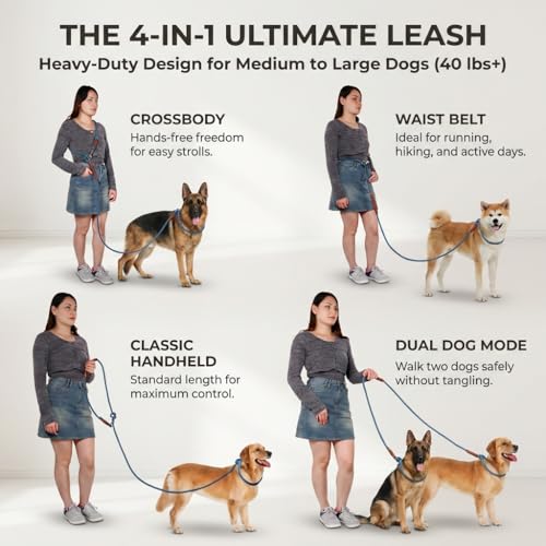 Hands Free Multifunctional Dog Leash for 1 or 2 Dogs (Tapestry Blue)