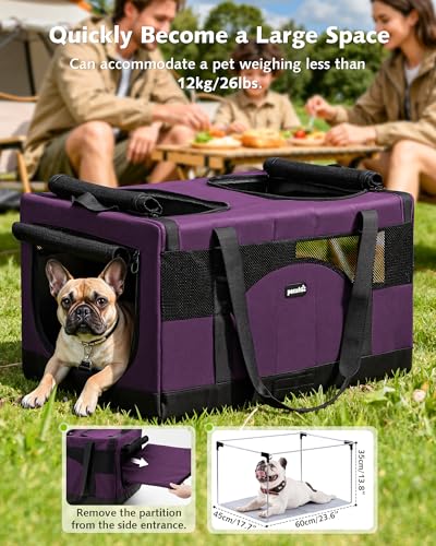 Cat Carrier Soft Double Pet Crate for 2 Cats Travel (Purple)