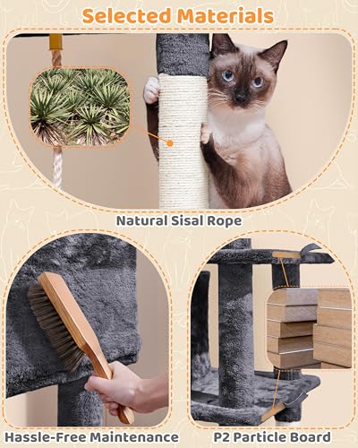 63in Sturdy Large Cat Tree for Indoor Heavy Cats (Dark Gray / 63in)