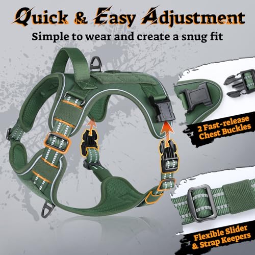 Tactical Dog Harness Medium Sized (M(chest:20.1"-33.9",neck:17.7"-22.3",back:7.5") / Green)