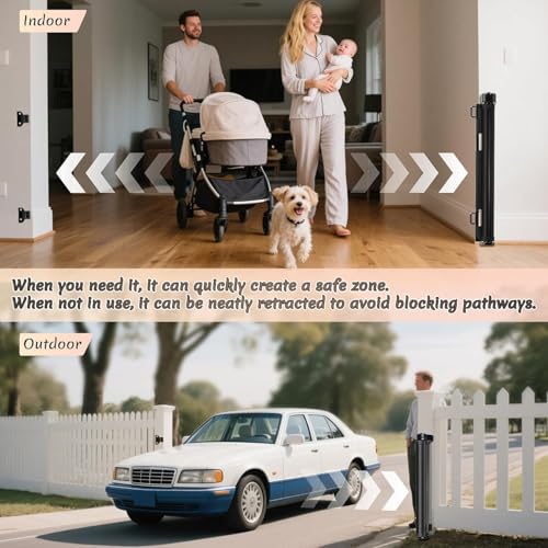 100 inch Reinforced Retractable Baby Gates 34 inch Tall (Black / 34" Tall x 100" Wide)