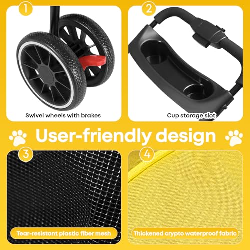 Pet Stroller Dog Stroller for Small Medium Dogs Cats (Yellow)