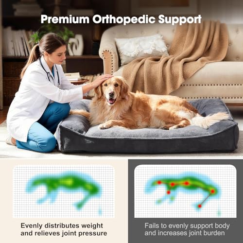XXL Orthopedic Dog Beds Large Sized Dog (Grey / 45"L x 32"W x 9.5"Th)