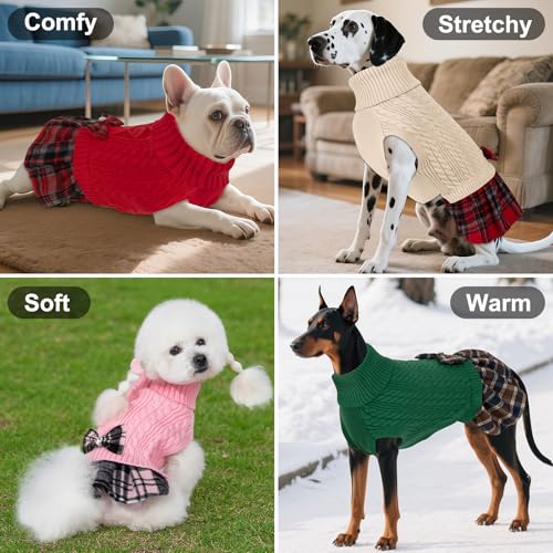 Dog Sweater Dress for Medium Large Dogs Turtleneck Thick Knit (XX-Large (40-70lbs) / 10# Brown)