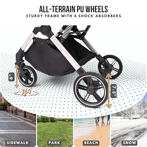 Foldable Dog Stroller for Small Medium Dogs & Cats (Black)