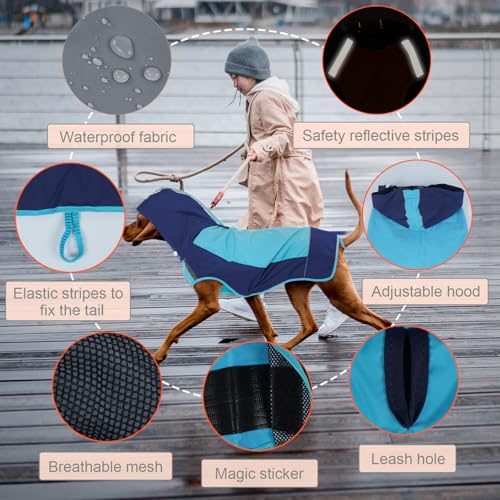 Dog Raincoat Waterproof & Windproof Dog Rain Jacket with Reflective Strips for Rainy Walks (3X-Large / Blue)