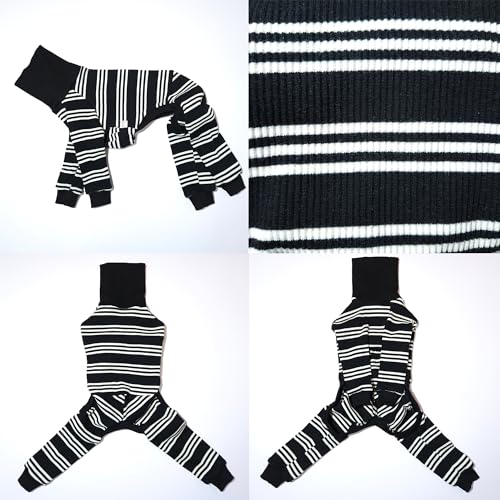 D Doggy Star Italian Greyhound Clothes Soft Stretchy Onesie Refined Stripe Outfit Whippet for Dog Coat (S / Onesie Ivory Stripe)