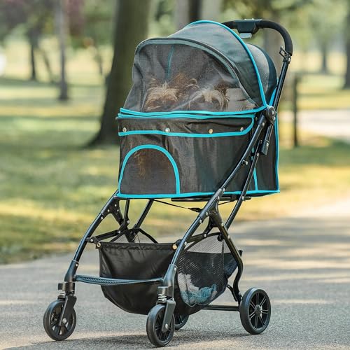 Carlson Pet Stroller for Dogs and Cats up to 30 lb (Black with Blue Details)