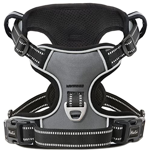 Dog Harness No Pull Adjustable Padded Reflective Harness for Small Medium Large Dogs with Handle for Walking Training (XL / Grey)