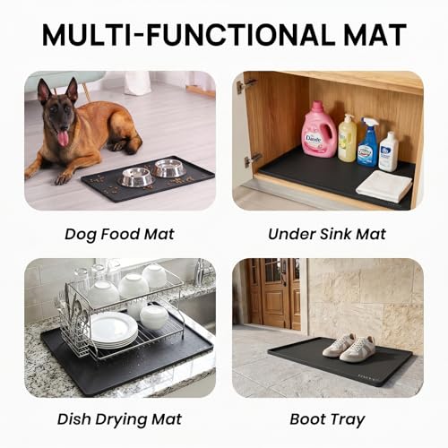 22" x 14" Silicone Dog Food Mat Waterproof (Black / 22" x 14")