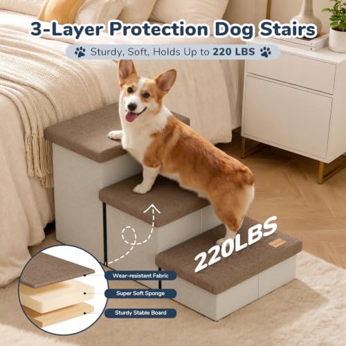 3 Step Wide Dog Stairs with Hidden Storage 18" H (Brown / 30"D x 17"W x 17.7"H)