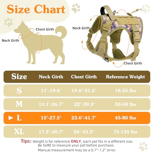 Heavy Duty Tactical Dog Harness for Large Dogs (Desert Camouflage / L (Chest: 23.6-41.7", Neck: 15-27.5"))