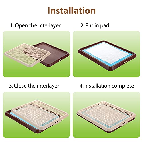 Puppy Pee Pad Holder Indoor Outdoor Dog Potty Toilet Training Tray 20" x 16" for Small and Medium Dogs (IVORY)