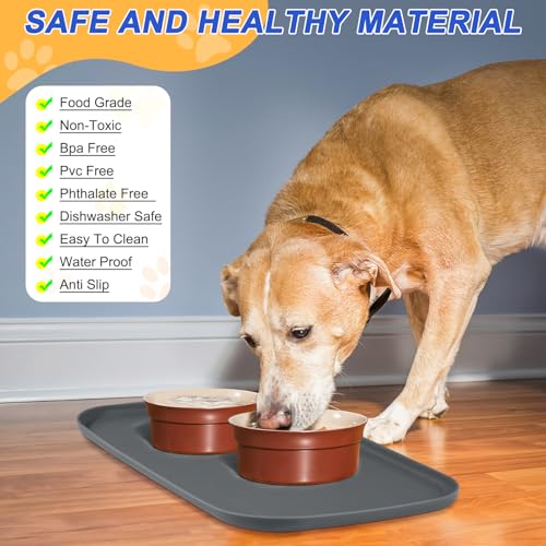 Waterproof Silicone Pet Food Mat with Raised Edge for Dog & Cat (Dark Grey / 19"L x 12"W)