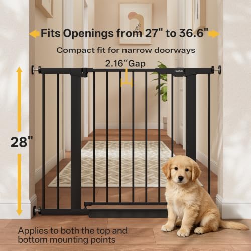 27 36.6 in Wide Baby Gate for Stairs and Doorways (Black / 27-36.6"W x 28"H)