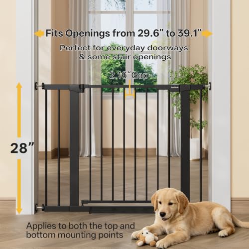 29.6 39.1 in Wide Baby Gate for Stairs and Doorways (Black / 29.6-39.1"W x 28"H)