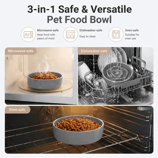 Elevated Slow Feeder Ceramic Dog Bowls 8.26in (Gray / 8.26in)