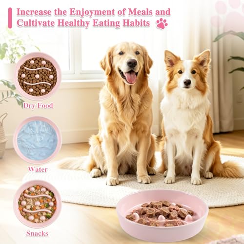 Ceramic Slow Feeder Dog Bowls (Pink-L)