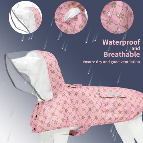 Waterproof Dog Raincoat (Gold Cheery Blossoms Pink / Small)