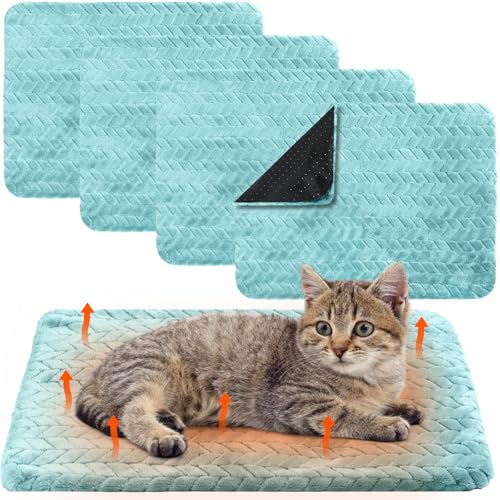 4 Pack Self Warming Cat Bed Mat Self Heating Pad for Dog Extra Warm Winter Pet Pad Washable Thermal Pads Mats for Pets Indoor Outdoor (Green / 16 x 20 Inch)