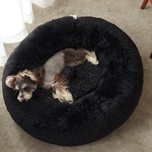 Calming Dog Bed & Cat Bed (Black / 30.0"L x 30.0"W x 8.0"Th)