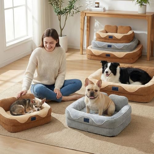Square Dog Bed Medium Size Dog (Light Gray / 36"L x 26"W x 8"H)